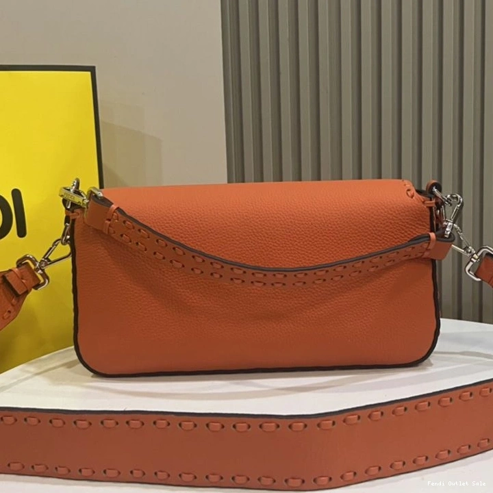 Cheap Medium Romano Fendi Bag Leather In Orange Baguette Cuoio Selleria 0819